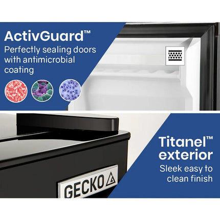 GECKO 125L Portable Upright Fridge, 12V/24V for Motorhome, Caravan, Black.