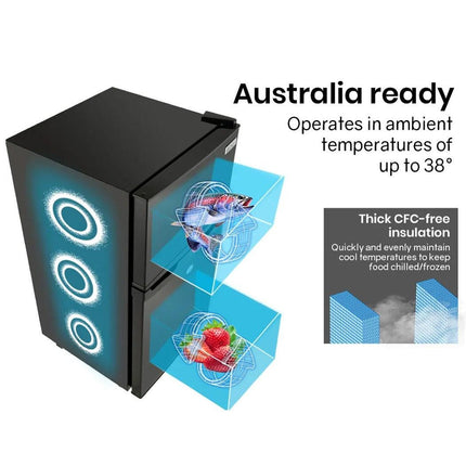 GECKO 125L Portable Upright Fridge, 12V/24V for Motorhome, Caravan, Black.
