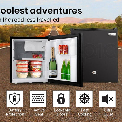 GECKO 57L Portable Camping Bar Fridge with Freezer 12V/24V, Black.