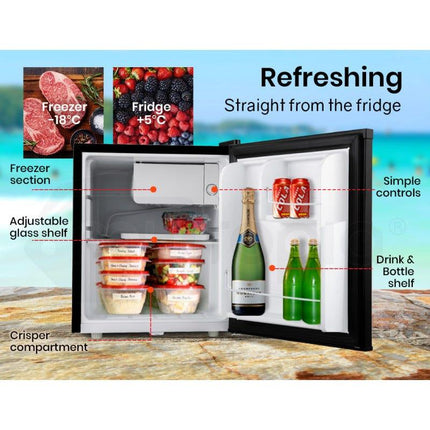 GECKO 57L Portable Camping Bar Fridge with Freezer 12V/24V, Black.