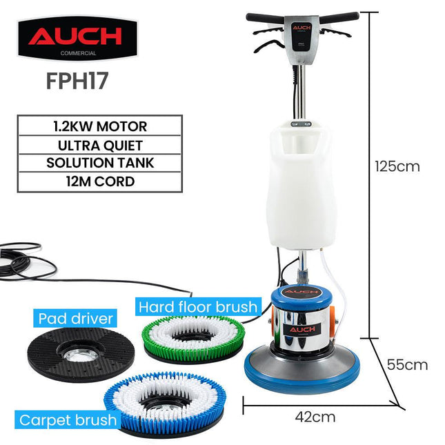 Auch 17" Commercial Orbital Scrubber & Polisher, Hard Floor Buffer, Carpet Cleaner, 12L Solution Tank, 2 Brushes.