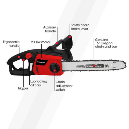 BAUMR-AG 2000W Electric Chainsaw, 16 Inch Oregon Bar and Chain.