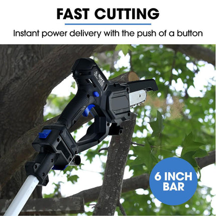 POWERBLADE SW7 20V Cordless Convertible Mini Chainsaw Pole Saw Kit, Telescopic Electric Tree Pruner with Lithium Battery & Fast Charger.