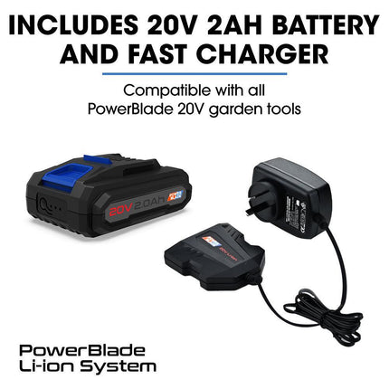 POWERBLADE SW7 20V Cordless Convertible Mini Chainsaw Pole Saw Kit, Telescopic Electric Tree Pruner with Lithium Battery & Fast Charger.