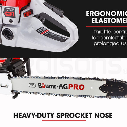 BAUMR-AG Petrol Commercial Chainsaw 24 Bar E-Start Chain Saw Top Handle Pruning.
