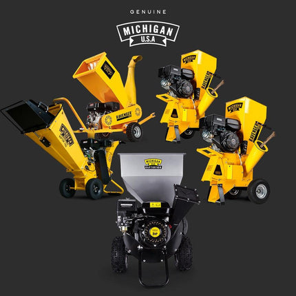 MICHIGAN 7HP 212cc Petrol Wood Chipper, Tree Mulcher - Raptor 1100.