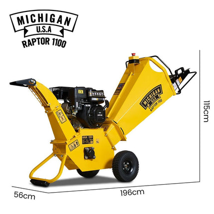 MICHIGAN 7HP 212cc Petrol Wood Chipper, Tree Mulcher - Raptor 1100.
