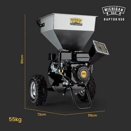 MICHIGAN 7HP 212cc Petrol Commercial Wood Chipper Shredder, Tree Mulcher - Raptor 950.