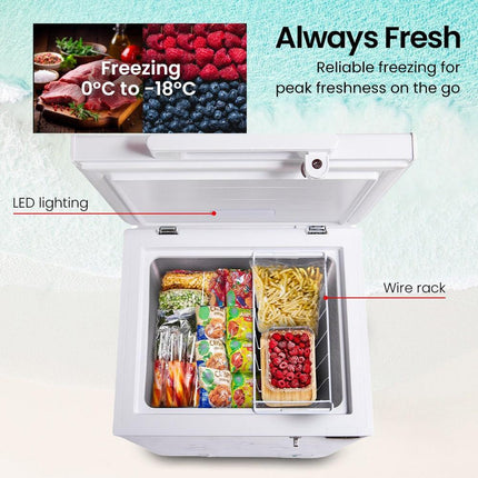 GECKO 100L Portable Chest Freezer, 12V/24V/240V for Motorhome and Caravan, White.