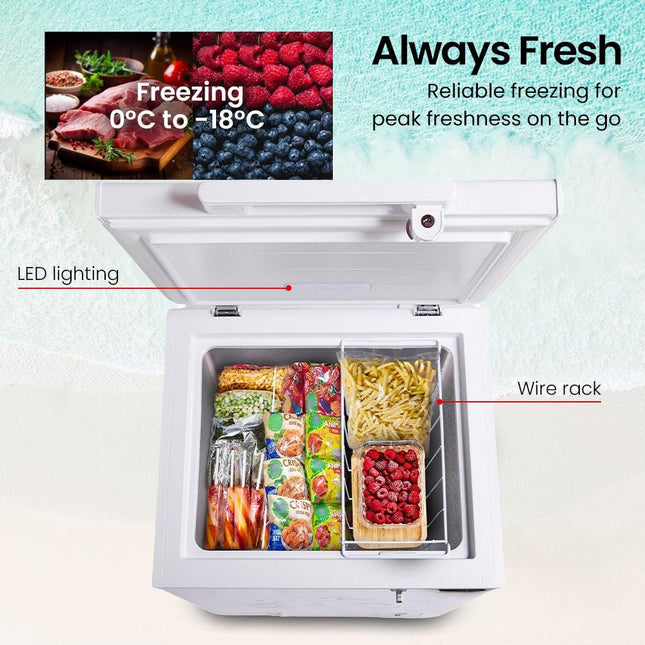 GECKO 100L Portable Chest Freezer, 12V/24V/240V for Motorhome and Caravan, White.