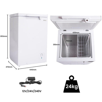 GECKO 100L Portable Chest Freezer, 12V/24V/240V for Motorhome and Caravan, White.