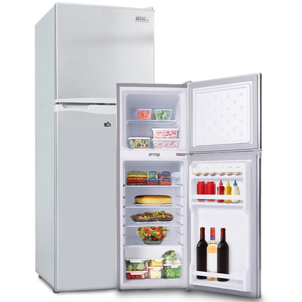 GECKO 142L Upright Portable Fridge / Freezer, 12V/24V for Motorhome and Caravan, Silver.