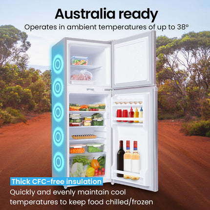GECKO 142L Upright Portable Fridge / Freezer, 12V/24V for Motorhome and Caravan, Silver.