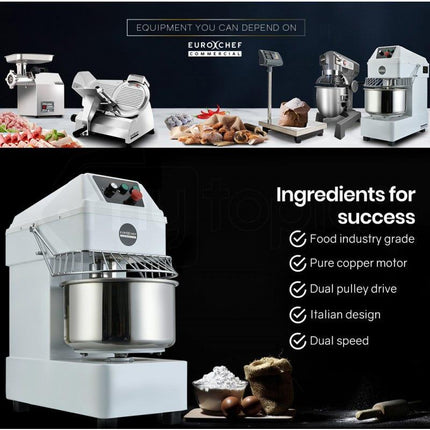 EUROCHEF 30L Spiral Dough Mixer Commercial Machine Bakery Bread Kneader Litre Small.