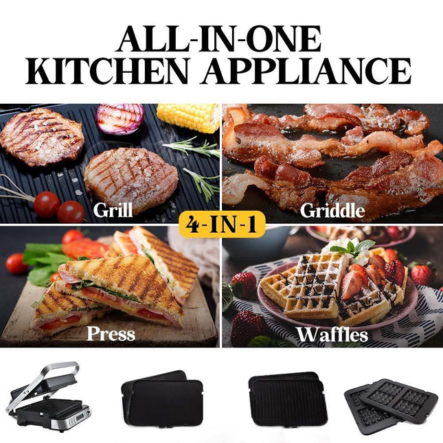 EUROCHEF Smart Multi Contact Grill Sandwich Press Panini Waffle Maker Griddle Stainless Steel.