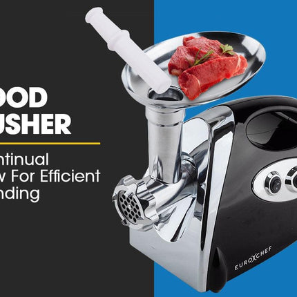 EUROCHEF Electric Meat Grinder, Stainless Steel Mincer Sausage Filler Kibbe Maker, Black.