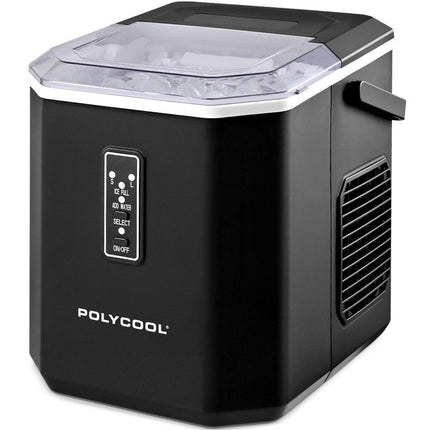 POLYCOOL Portable Ice Maker Machine, Automatic, 12kg/day,  Auto Clean, with Scoop and Removable Basket, Black.