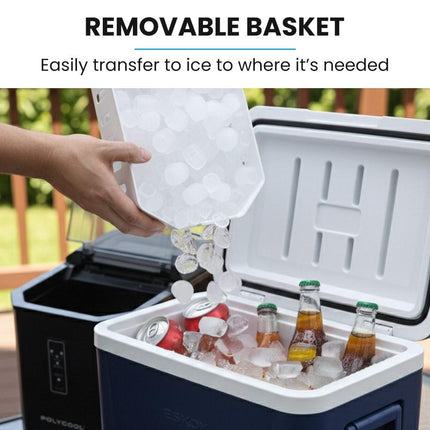 POLYCOOL Portable Ice Maker Machine, Automatic, 12kg/day,  Auto Clean, with Scoop and Removable Basket, Black.