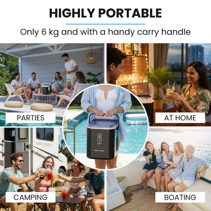 POLYCOOL Portable Ice Maker Machine, Automatic, 12kg/day,  Auto Clean, with Scoop and Removable Basket, Black.