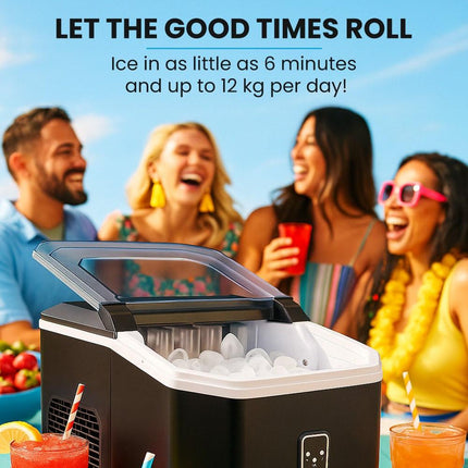 POLYCOOL Portable Ice Maker Machine, Automatic, 12kg/day,  Auto Clean, with Scoop and Removable Basket, Black.