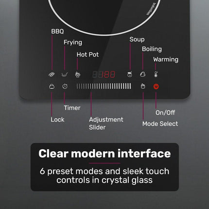EUROCHEF Induction Cooktop, 2000W, 9 Heat Levels, Fast Electric Portable Cooker, Touch Controls with Slider.