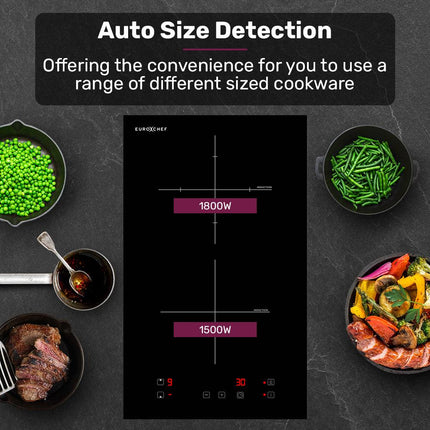 EuroChef 30cm 2 Zone Induction Cooktop, 3300W Electric, Touch Controls.