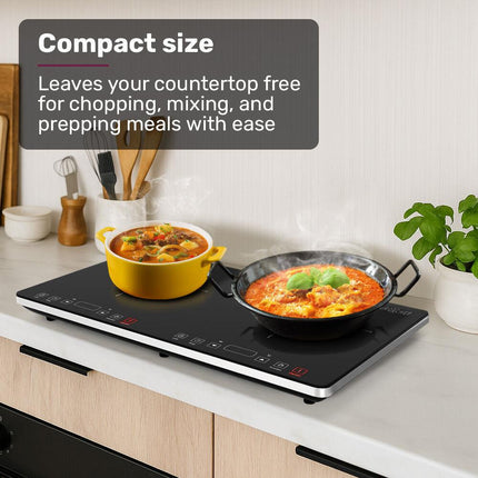 EUROCHEF Double Induction Cooktop, 9 Heat Levels, Fast Electric Portable Cooker, Touch Controls, Standard 10A Power Plug.