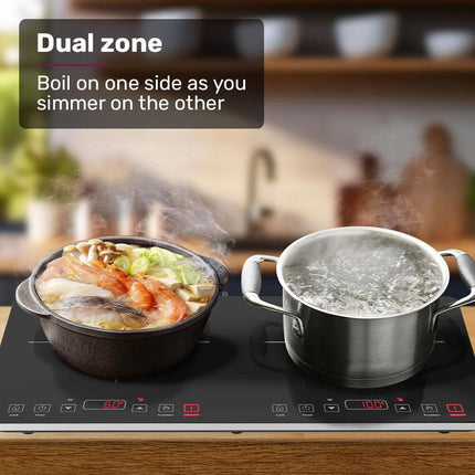 EUROCHEF Double Induction Cooktop, 9 Heat Levels, Fast Electric Portable Cooker, Touch Controls, Standard 10A Power Plug.