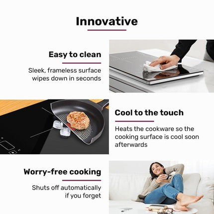 EUROCHEF Double Induction Cooktop, 9 Heat Levels, Fast Electric Portable Cooker, Touch Controls, Standard 10A Power Plug.