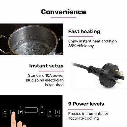 EUROCHEF Double Induction Cooktop, 9 Heat Levels, Fast Electric Portable Cooker, Touch Controls, Standard 10A Power Plug.