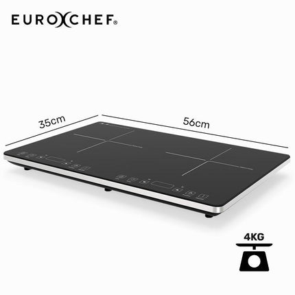 EUROCHEF Double Induction Cooktop, 9 Heat Levels, Fast Electric Portable Cooker, Touch Controls, Standard 10A Power Plug.