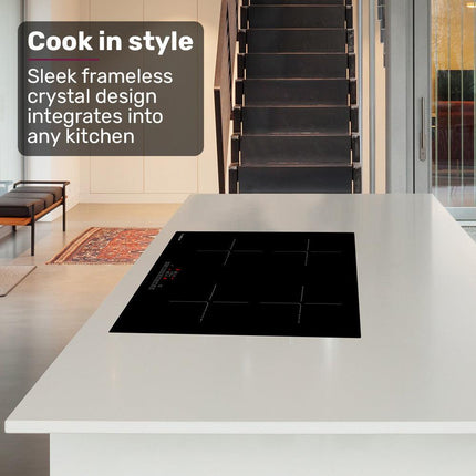 EuroChef 60cm 4 Zone Induction Cooktop, 6800W Electric, Touch Controls.