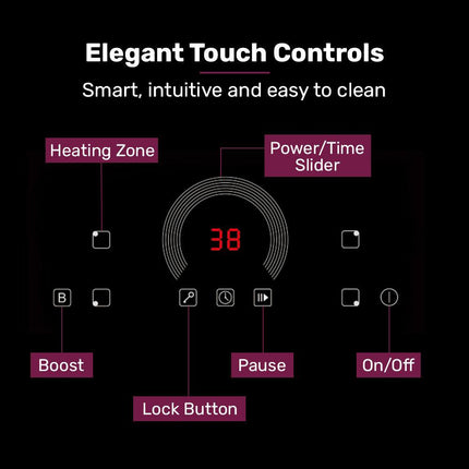 EUROCHEF 60cm 4 Zone Induction Cooktop, 7200W Electric, FlexZone Function, Touch Controls.