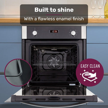 EuroChef 60cm Stainless Built-in 70L Grill 8 Function Fan Forced Electric Wall Oven.