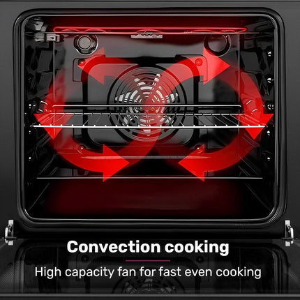 EuroChef 60cm Stainless Built-in 70L Grill 8 Function Fan Forced Electric Wall Oven.