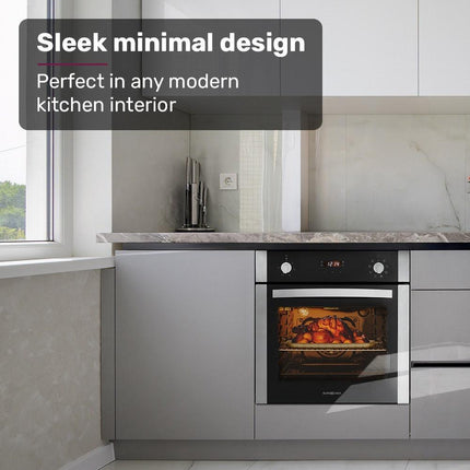 EuroChef 60cm Stainless Built-in 70L Grill 8 Function Fan Forced Electric Wall Oven.