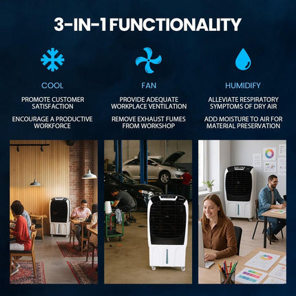 POLYCOOL 450W 80L Evaporative Air Cooler, Commercial Grade, Remote Control, Fan.