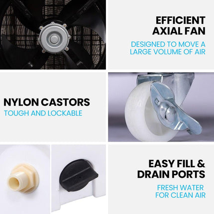 POLYCOOL 450W 80L Evaporative Air Cooler, Commercial Grade, Remote Control, Fan.