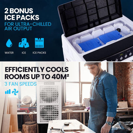 POLYCOOL 35L 220W Portable Evaporative Air Cooler 24 Hour Timer 4 in 1 Cooling Fan w/ Remote.
