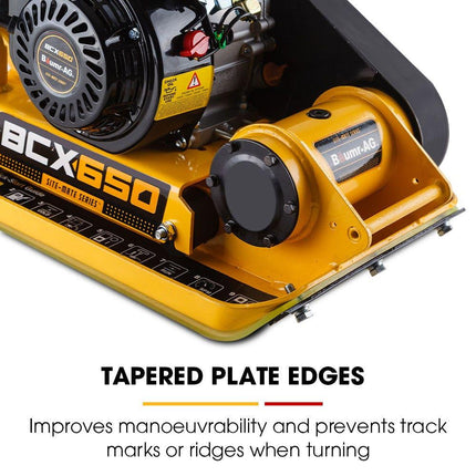 BAUMR-AG 60kg 370x510mm 6.5HP Plate Compactor, Paver Pad, Transport Wheels.