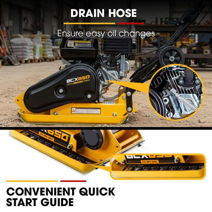 BAUMR-AG 60kg 370x510mm 6.5HP Plate Compactor, Paver Pad, Transport Wheels.