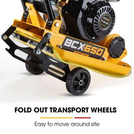 BAUMR-AG 60kg 370x510mm 6.5HP Plate Compactor, Paver Pad, Transport Wheels.