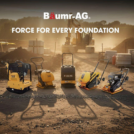 BAUMR-AG 60kg 370x510mm 6.5HP Plate Compactor, Paver Pad, Transport Wheels.
