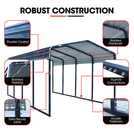 SHADE SHIELD Single Carport Shed 3.3 x 6 x 2.9m, Galvanised Steel Frame, Powder Coated Gable Roof, Shelter for Car Caravan Boat Tractor Agricultural.