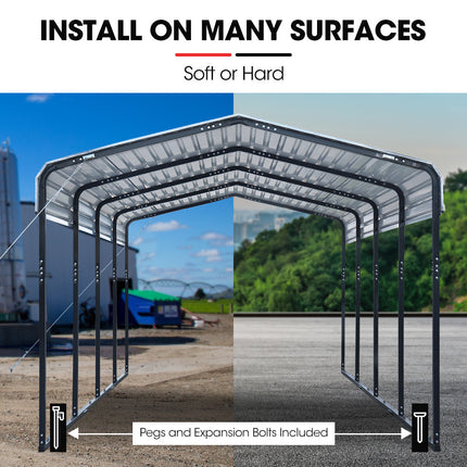 SHADE SHIELD Single Carport Shed 3.3 x 6 x 2.9m, Galvanised Steel Frame, Powder Coated Gable Roof, Shelter for Car Caravan Boat Tractor Agricultural.
