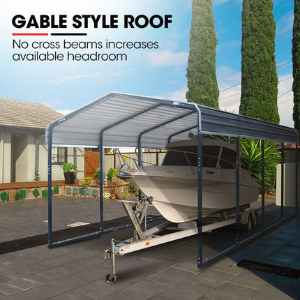 SHADE SHIELD Single Carport Shed 3.3 x 6 x 2.9m, Galvanised Steel Frame, Powder Coated Gable Roof, Shelter for Car Caravan Boat Tractor Agricultural.