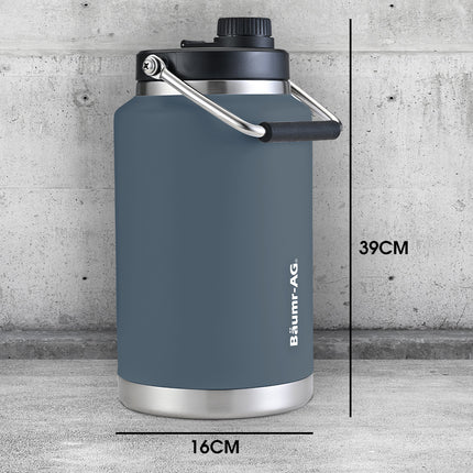 Baumr-AG 3.8L Double Wall Insulated Stainless Steel Water Bottle, Drink Jug with Handle, Blue.