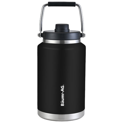 BAUMR-AG 3.8L Double Wall Insulated Stainless Steel Water Bottle, Drink Jug with Handle, Black.