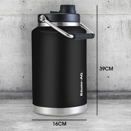 BAUMR-AG 3.8L Double Wall Insulated Stainless Steel Water Bottle, Drink Jug with Handle, Black.