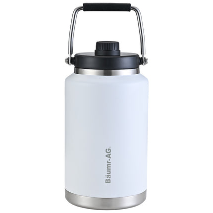 Baumr-AG 3.8L Double Wall Insulated Stainless Steel Water Bottle, Drink Jug with Handle, White.